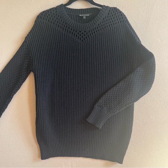 ATHLETA  Black Knit Yogi Mesh Volume Sleeve Sweater in Small - Picture 2 of 15